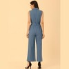 Allegra K Women's Button Down Collared Wide Leg Tie-Waist Sleeveless Cargo Jumpsuits - 4 of 4