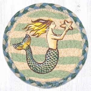 Earth Rugs Mermaid Star Round Coaster Set – 7"x7" Coastal Jute Accent Decor - 1 of 3