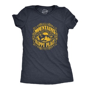 Womens Mountains Are My Happy Place Cool Vintage Hiking Camping T shirt Graphic - Crazy Dog Women's T Shirt - 1 of 4