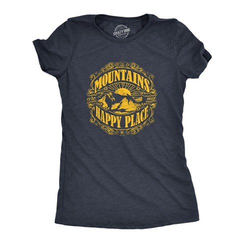 Womens Mountains Are My Happy Place Cool Vintage Hiking Camping T shirt Graphic - Crazy Dog Women's T Shirt - image 1 of 4