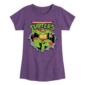 Girls' - Teenage Mutant Ninja Turtles - Raphael Breaking Through Shirt Fitted Short Sleeve Graphic T-Shirt - 1 of 4