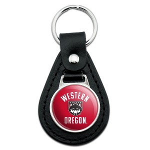 Western Oregon University Wolves Logo Black Leather Keychain - 1 of 4