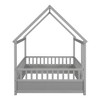 Single-Occupant Low-Profile Wooden Bed with House Roof Frame and Fence-Style Guardrails - 3 of 4
