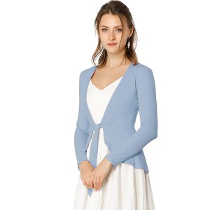 INSPIRE CHIC Women's Tie Front Long Sleeve Crop Ruffle Knit Cardigan Sweaters - 1 of 4