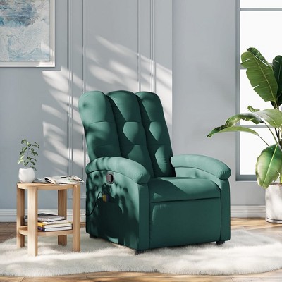 vidaXL Dark Green Fabric Massage Recliner Chair - Manual Reclining Lounge With 6-Point Vibration Massage, Side Pocket, And Comfort Padding