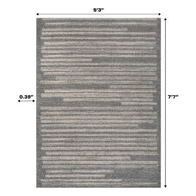 Gray and Cream Rectangular Synthetic Stripe Area Rug 3' x 5'