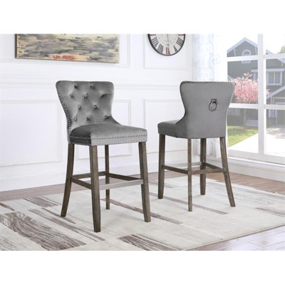 Rustic Gray Velvet 24" Bar Stools with Chrome Details (Set of 2)