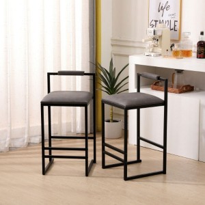 Modern Counter Height Stools Set Of 2, PU Leather Bar Stools With Metal Footrest, Kitchen Armless Upholstered Stools With Back For  Home Bar - 1 of 4