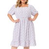 Agnes Orinda Women's Plus Size Floral Ruffle Hem Square Collar Empire Waist Dresses - 2 of 4