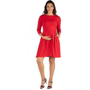 24seven Comfort Apparel Perfect Fit and Flare Maternity Pocket Dress - 1 of 4