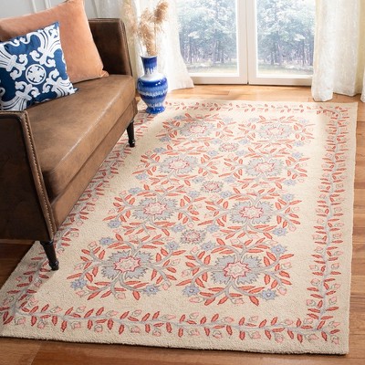 Handmade Tufted Red Floral Wool Rectangular 4' x 6' Rug