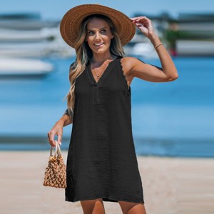 Women's Sleeveless Lace Detail V-Neck Mini Cover-Up Dress - Cupshe - 1 of 4