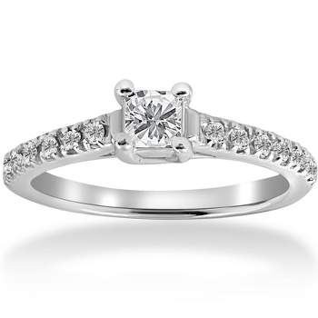 Pompeii3 1/2ct Princess Cut Pave Diamond Engagement Ring 14K White Gold