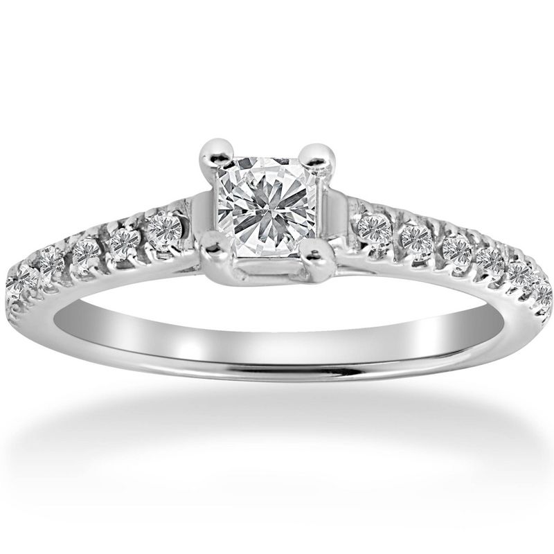 Pompeii3 1/2ct Princess Cut Pave Diamond Engagement Ring 14K White Gold, 1 of 6