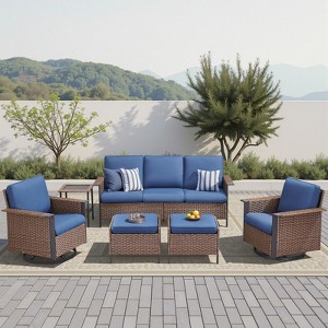 Buenhomino 6 Pieces Outdoor Patio Furniture Set, Rattan Wicker Swivel Rocker Chairs Sets with Ottomans, Sofa Couch, and Coffee Table - 1 of 4