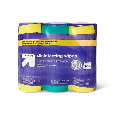 Basics Disinfecting Wipes, Lemon & Fresh Scent, Sanitizes, Cleans,  Disinfects & Deodorizes, 255 Count (3 Packs of 85) (Previously Solimo)