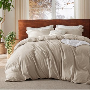 100% Washed Cotton Duvet Cover Minimalist Cotton Duvet Cover for All Seasons GentleSoft™ Plain Simple Bedding Set - 1 of 4