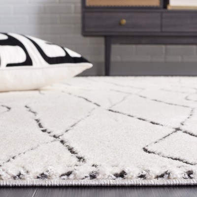 Ivory and Black Geometric Square Area Rug, 6'7"