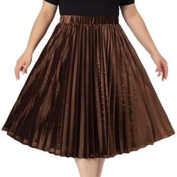 Agnes Orinda Women's Plus Size Velvet Pleated Elastic Waist Party Metallic Swing Midi A Line Skirts