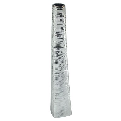 HomeRoots 40" Silver Striped Tapered Ceramic Floor Vase