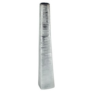 HomeRoots 40" Silver Striped Tapered Ceramic Floor Vase - 1 of 4