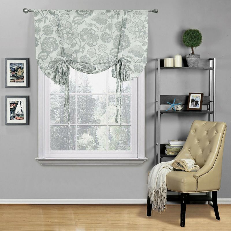 Kate Aurora Shabby Chic Floral Jacobean Sheer Single Tie Up Window Curtain Shade, 1 of 5