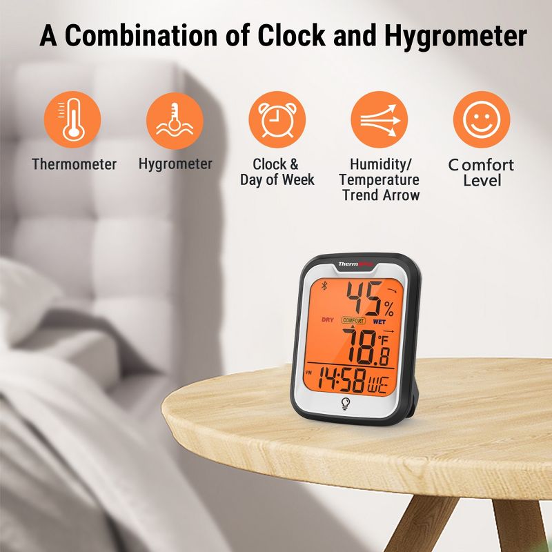 ThermoPro TP358W Hygrometer Indoor Thermometer for Home (iOS & Android) Bluetooth Hygrometer Thermometer Range to 260FT Humidity Monitor, 2 of 12