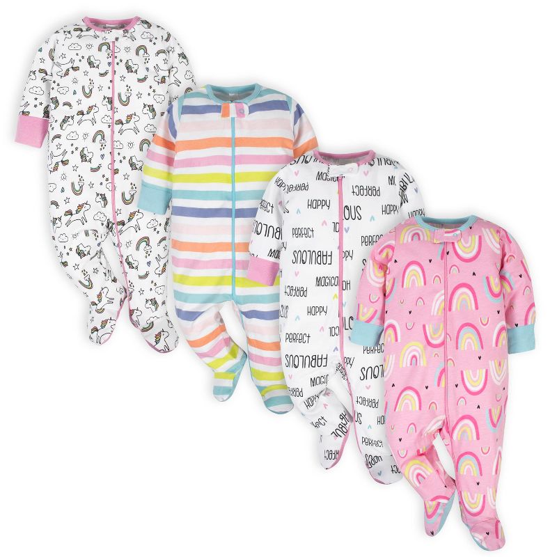 Onesies Brand Baby Girls' Long Sleeve Footed Sleepers, 4-pack, 1 of 10