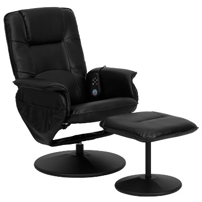 Emma and Oliver Adjustable Massage Recliner/Ottoman - Deep Side Pockets in Black LeatherSoft