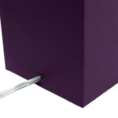 Eggplant Leather Nightstand Lamp with White Fabric Shade and USB Port