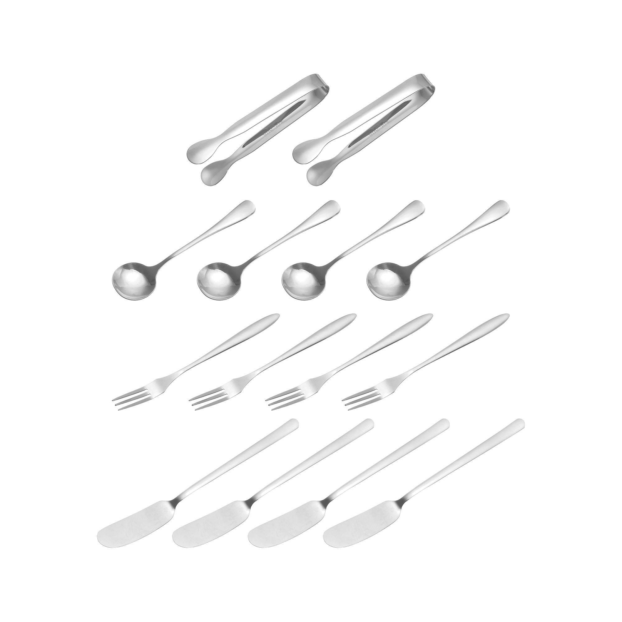 Unique Bargains Stainless Steel Charcuterie Knife Spoon Tongs Fork Kitchen Utensil Sets Silver 14 Pcs
