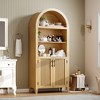 63'' Arched Pantry Storage Cabinet, Farmhouse 5 Tier Bookcase with Adjustable Shelf and 2 Glass/Rattan/Cross Doors, for Kitchen, Living Room, Bedroom - 4 of 4