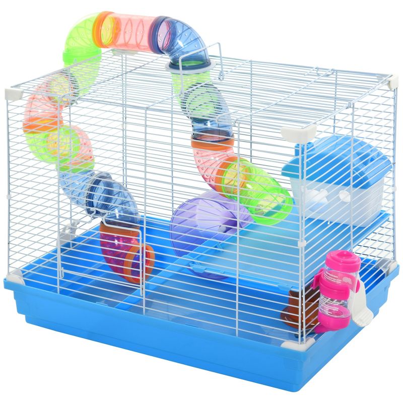 PawHut 2-Level Hamster Cage Rodent Gerbil House Mouse Mice Rat Habitat Metal Wire with Exercise Wheel, Play Tubes, Water Bottle, Food Dishes & Ladder, 4 of 8