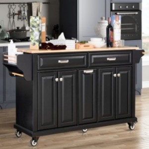 Wood Top Kitchen Island Cart with Wheels, Drawers, Spice Rack, Rolling Storage Cabinet for Kitchen or Dining – The Pop Home - 1 of 4