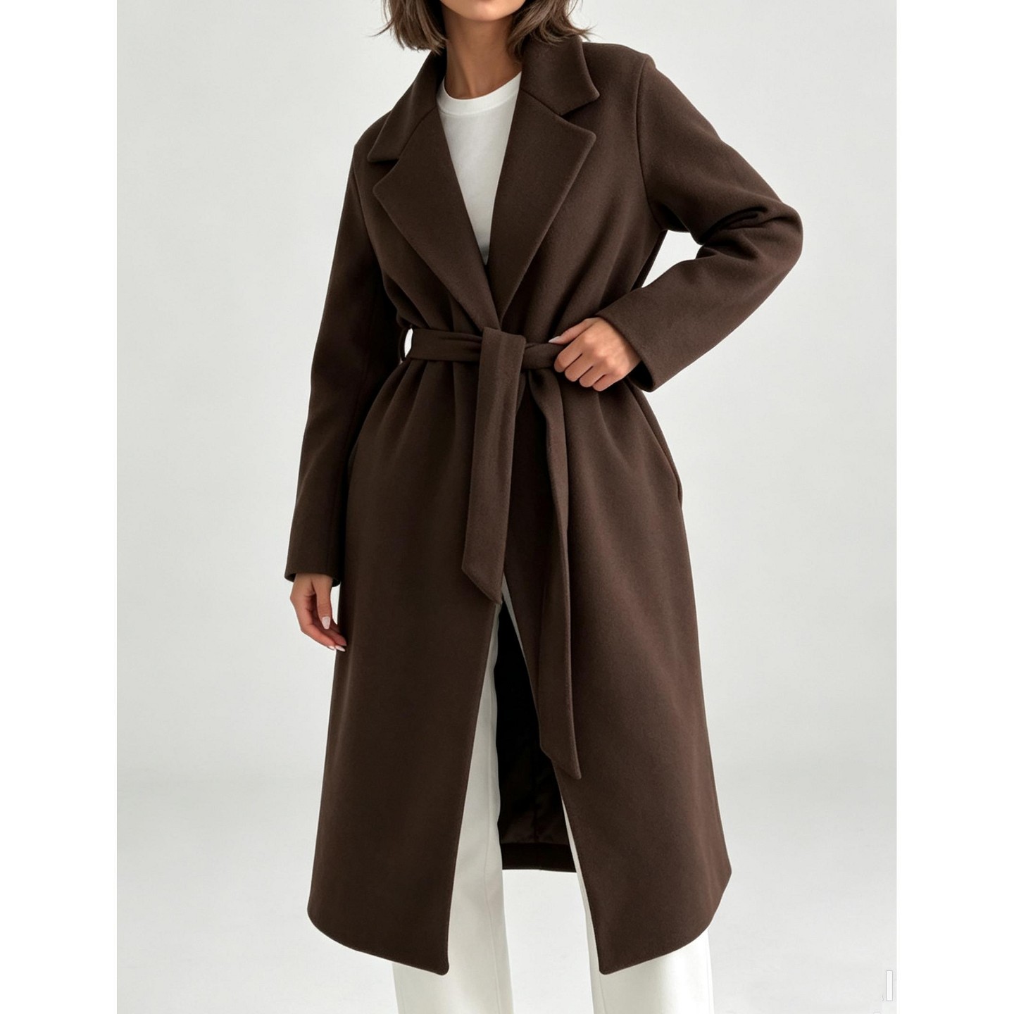 Женская куртка YesFashion Women Lapel Belted Midi Coat Open Front Long Sleeve Wrap Trench Outerwear, Khaki, цвет: Хаки — фото 5