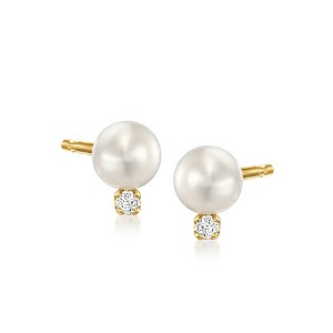 Pure Collection by Ross-Simons 5-5.5mm Cultured Pearl Stud Earrings With Diamonds in 14kt Yellow Gold - 1 of 4