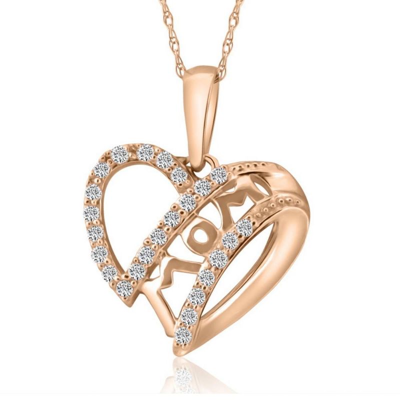 Pompeii3 Diamond MOM Heart Pendant in White, Yellow, or Rose Gold Includes 18" Necklace, 1 of 4