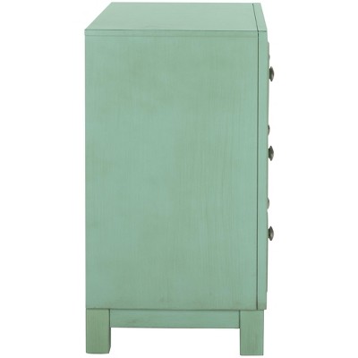 Transitional Turquoise Solid Rubberwood 3-Drawer Chest
