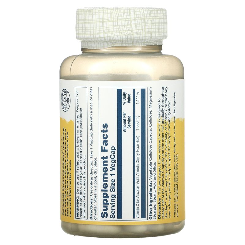 Solaray Timed Release Vitamin C with Rose Hips & Acerola, 1,000 mg, 100 VegCaps, 2 of 3