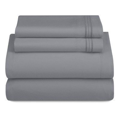 Solid 4 Piece Sheet Set Easy Care Ultra Soft Brushed Microfiber Bedding Deep Pocket Bed Sheets with Pillowcases  - Lux Decor Collection