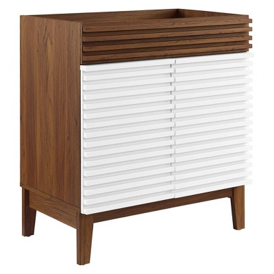 Modway Render 30" Particleboard Laminate Bathroom Vanity Cabinet in White/Walnut