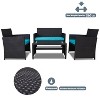FIONECA Deluxe 4-Piece Patio Furniture Set ¨C Black Rattan Outdoor Conversation Set with Light Blue Cushions & Table - 2 of 4