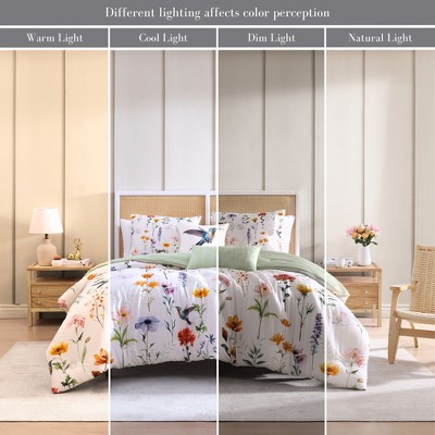 Ivory Queen Cotton Reversible Floral Comforter Set