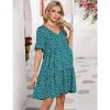 Maternity Dress Womens Casual Babydoll Dress Ruffle Short Sleeve V Neck Floral Printed Flowy Mini Short Tunic Dress - 3 of 4