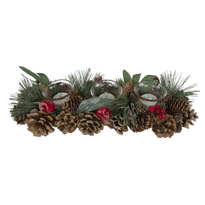 Northlight 15.25" Glitter Pinecones and Red Berries Tealight Christmas Candle Holder, 2 of 6
