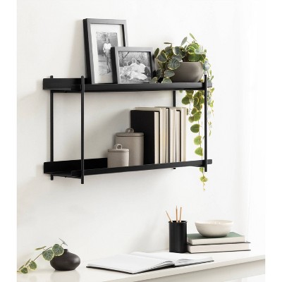 Dominic Black Metal 2-Tier Floating Wall Shelf