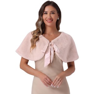 INSPIRE CHIC Women's Elegant Faux Fur Shawl Bow Tie Bridal Wedding Cover-Up Wrap Stole Shrug - 1 of 4