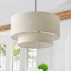 Dewdrop Fabric Pendant Light, Beige Drum Shade Hanging Ceiling Lamp for Kitchen Island Dining Room Living Room Bedroom - 2 of 4