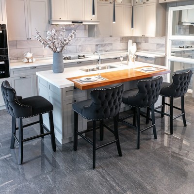 4 Pcs Wing-Back Bar Stools Set, 22x19x37 Inches Velvet Spring Cushion Barstools, Armless Kitchen Counter Bar Stool
