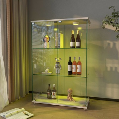 FURNIinspire Utility Storage Cabinets Elegant Display Cabinet with Smooth Glass Panels and Versatile Placement Options, White, 32.09"*14.37"*47.9"